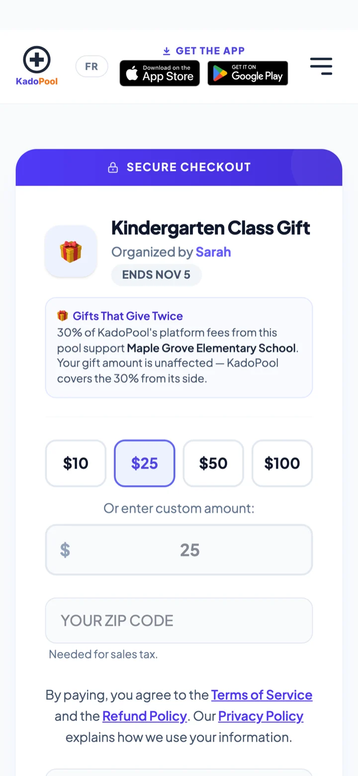 The page where a family chips in to a class gift from the link