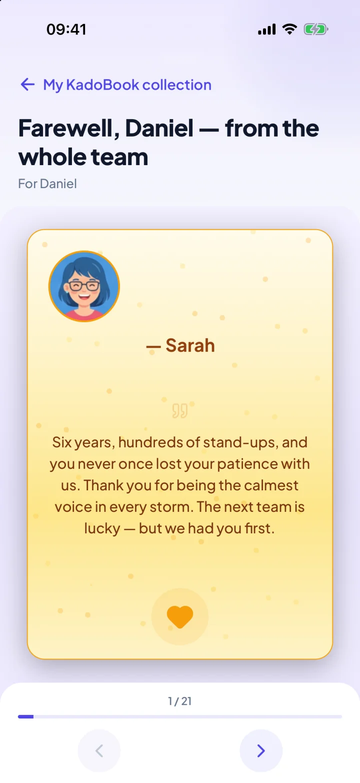 A KadoBook of messages in the KadoPool app