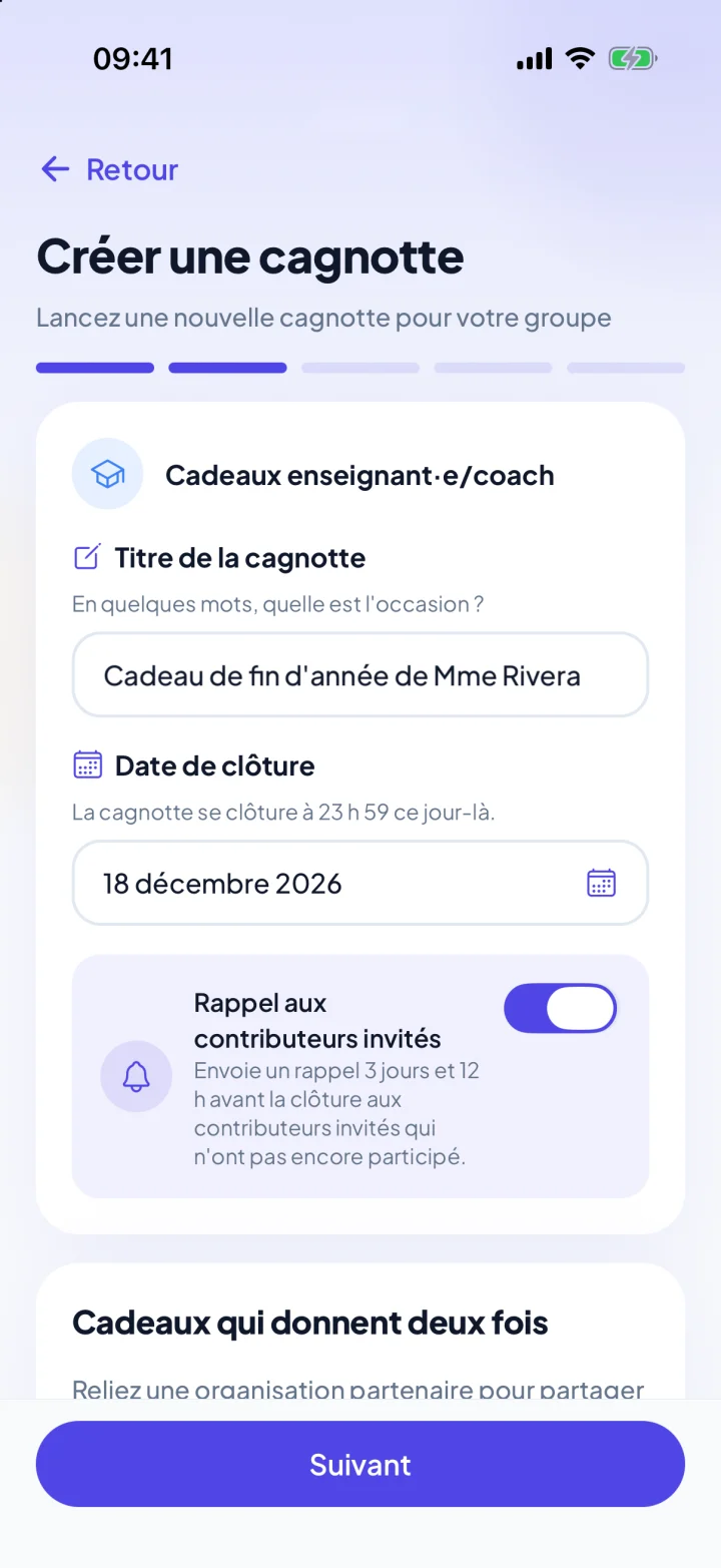 L’application KadoPool : lancer un cadeau de groupe, pour qui et la date de clôture